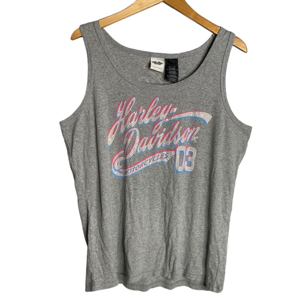 Harley Davidson ribbed tank top rhinestone embellished bling shirt gray size 3x